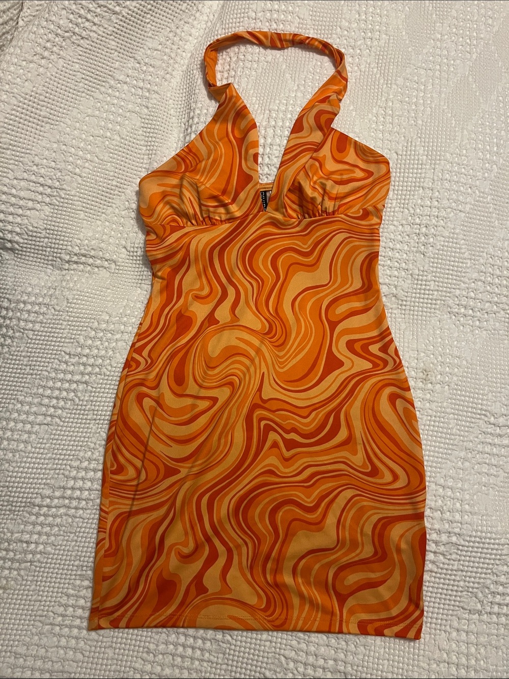 H&M Orange Swirl Halter Bodycon Dress
